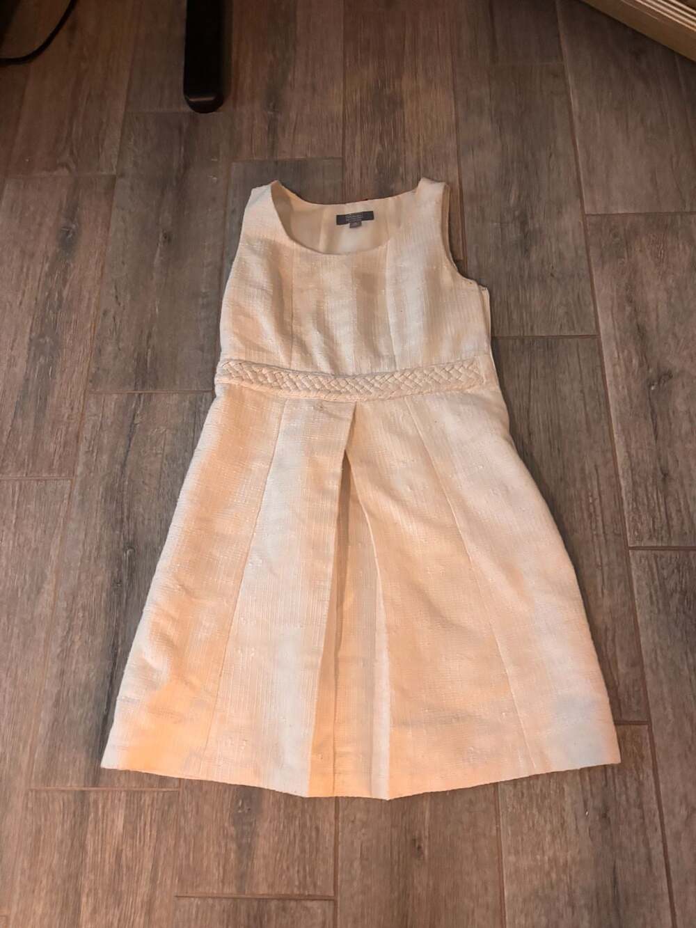 Merona Dress Size 4 Ivory Tweed Braided Waist Pleated Sleeveless